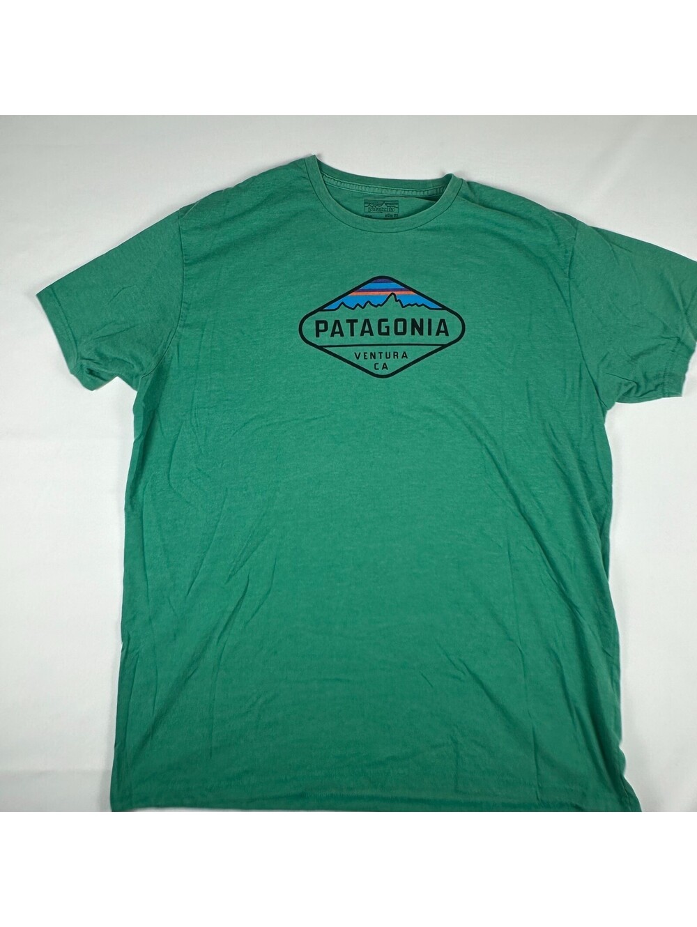 Patagonia Ventura CA Fitz Roy Mountain Logo T-Shirt Men's XXL Green Slim Fit